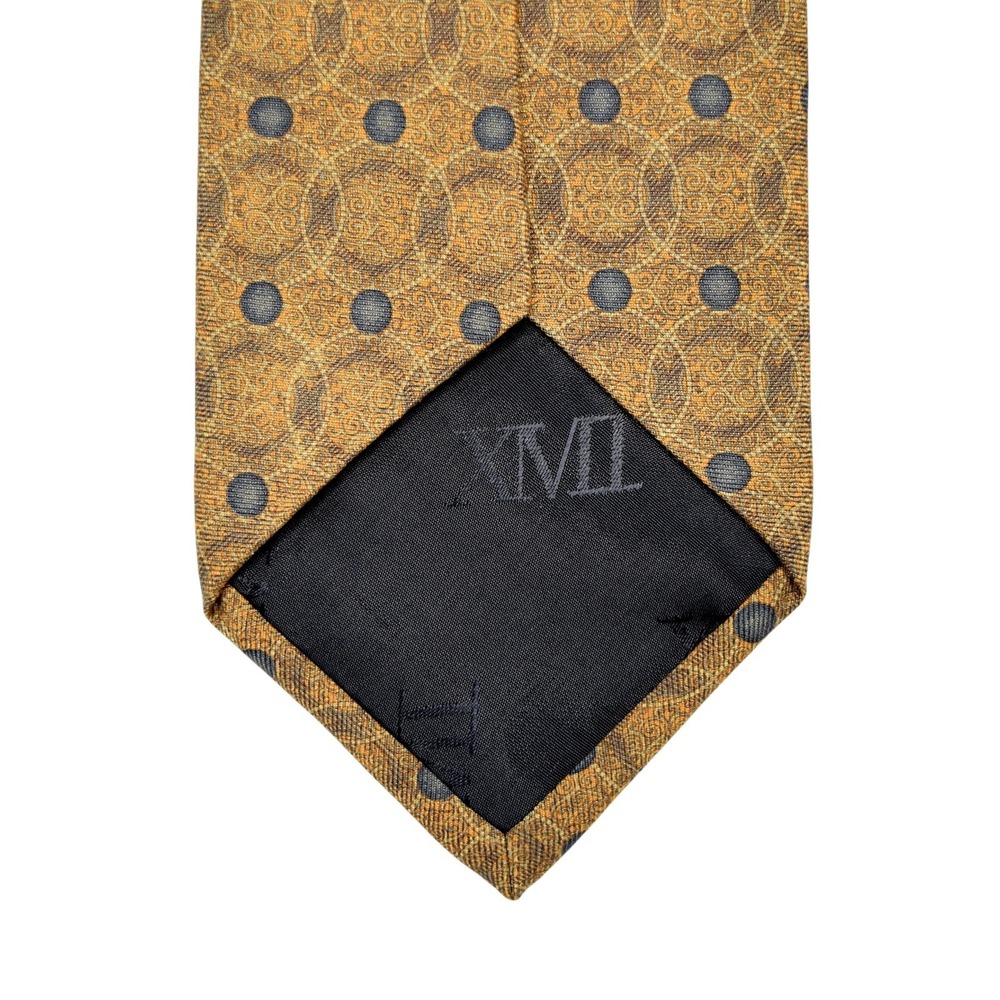 XMI Mens OS Gold Silk Wool Blend Necktie Vintage Polka Dot Geometric Italy Made - Picture 6 of 9